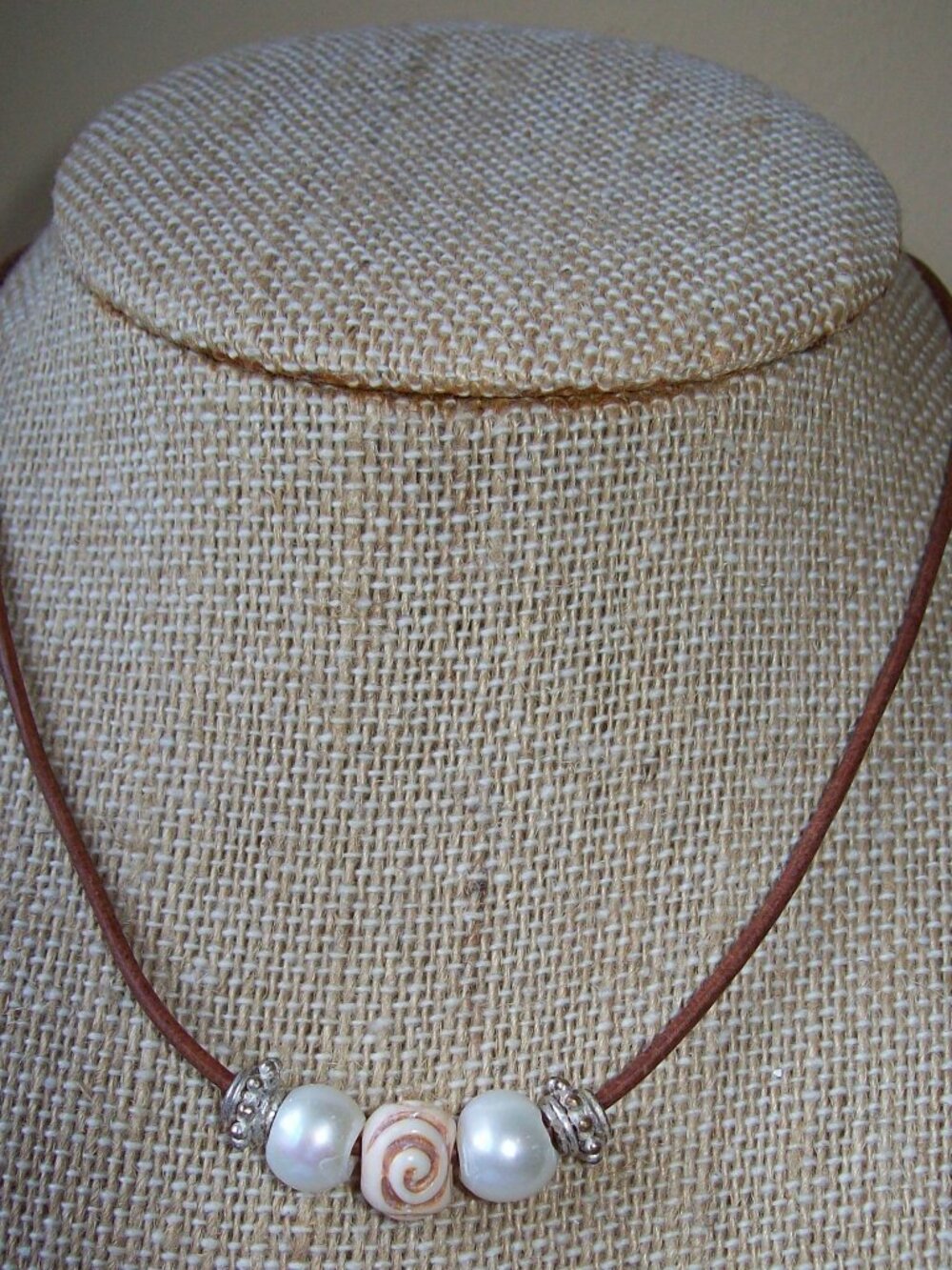 Three Bead with Sterling Silver Leather Necklace